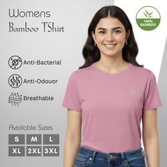 Hakan Bamboo Women’s Pink Round Neck T-Shirt | Ultra-Soft & Eco-Friendly Tee