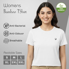 Hakan Bamboo Women’s White Round Neck T-Shirt | Soft, Organic & Breathable