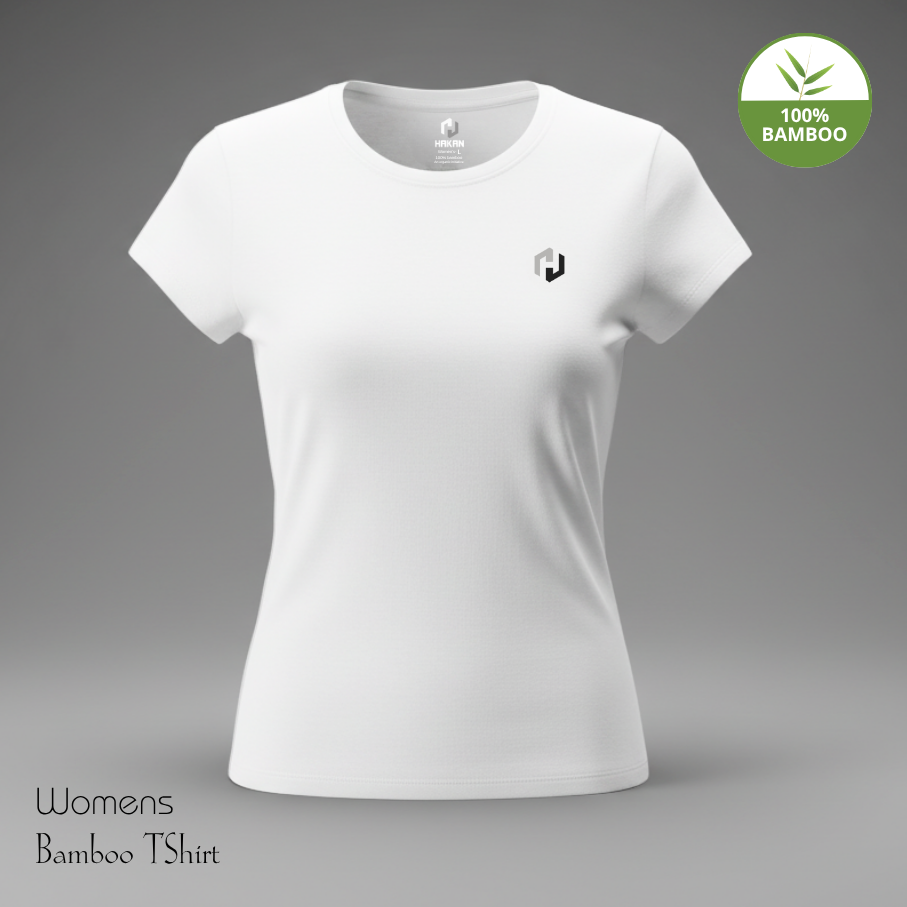 Hakan Bamboo Women’s White Round Neck T-Shirt | Soft, Organic & Breathable