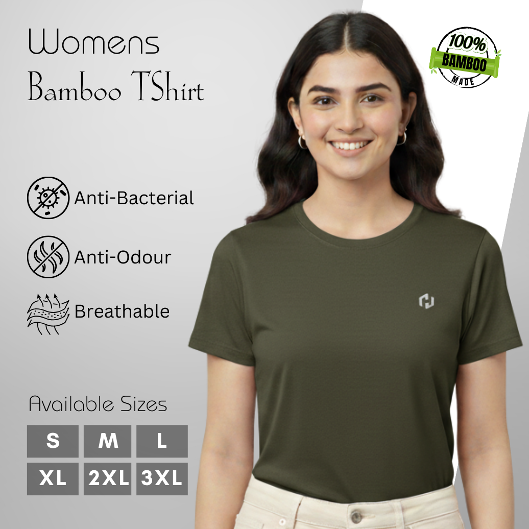 Hakan Bamboo Women’s Green Round Neck T-Shirt | Lightweight & Sustainable