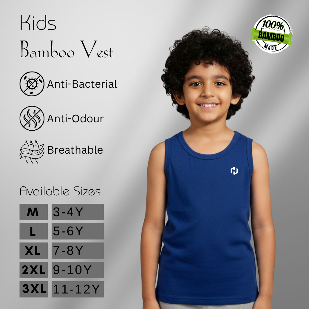 Hakan Bamboo Kids Blue Vest | Comfortable & Anti-Bacterial