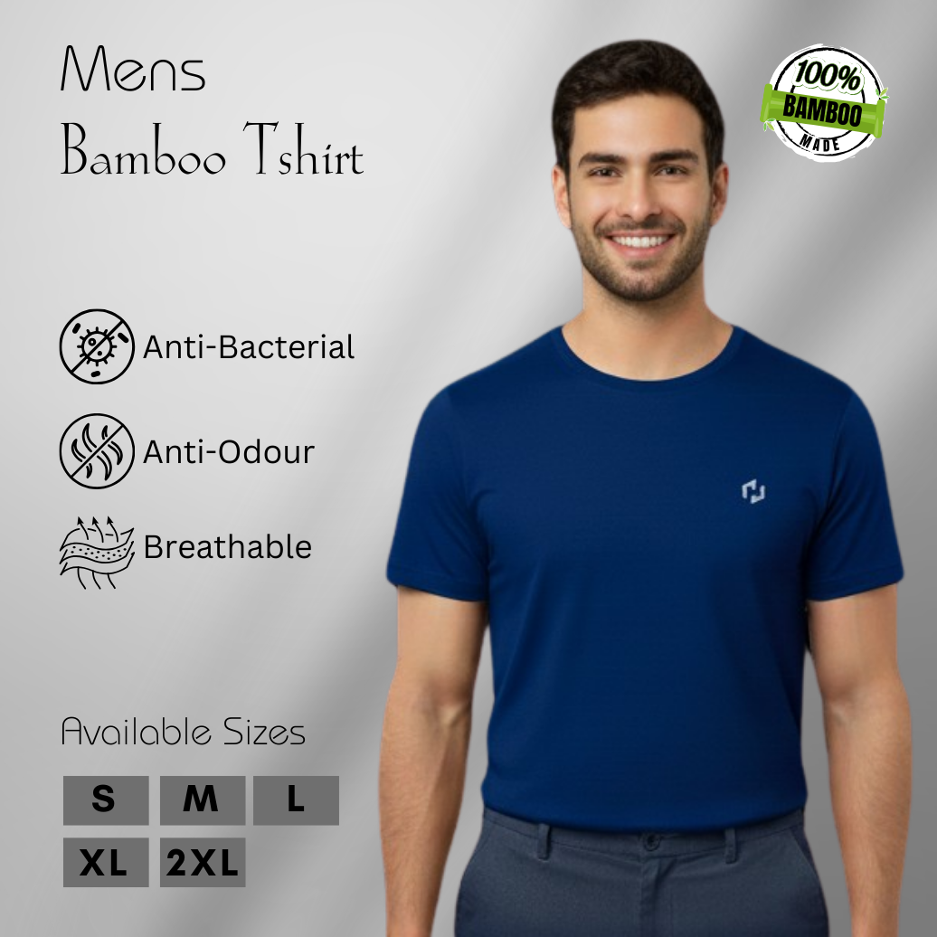 Hakan Bamboo Men’s Blue Round Neck T-Shirt | Soft & Anti-Bacterial Comfort