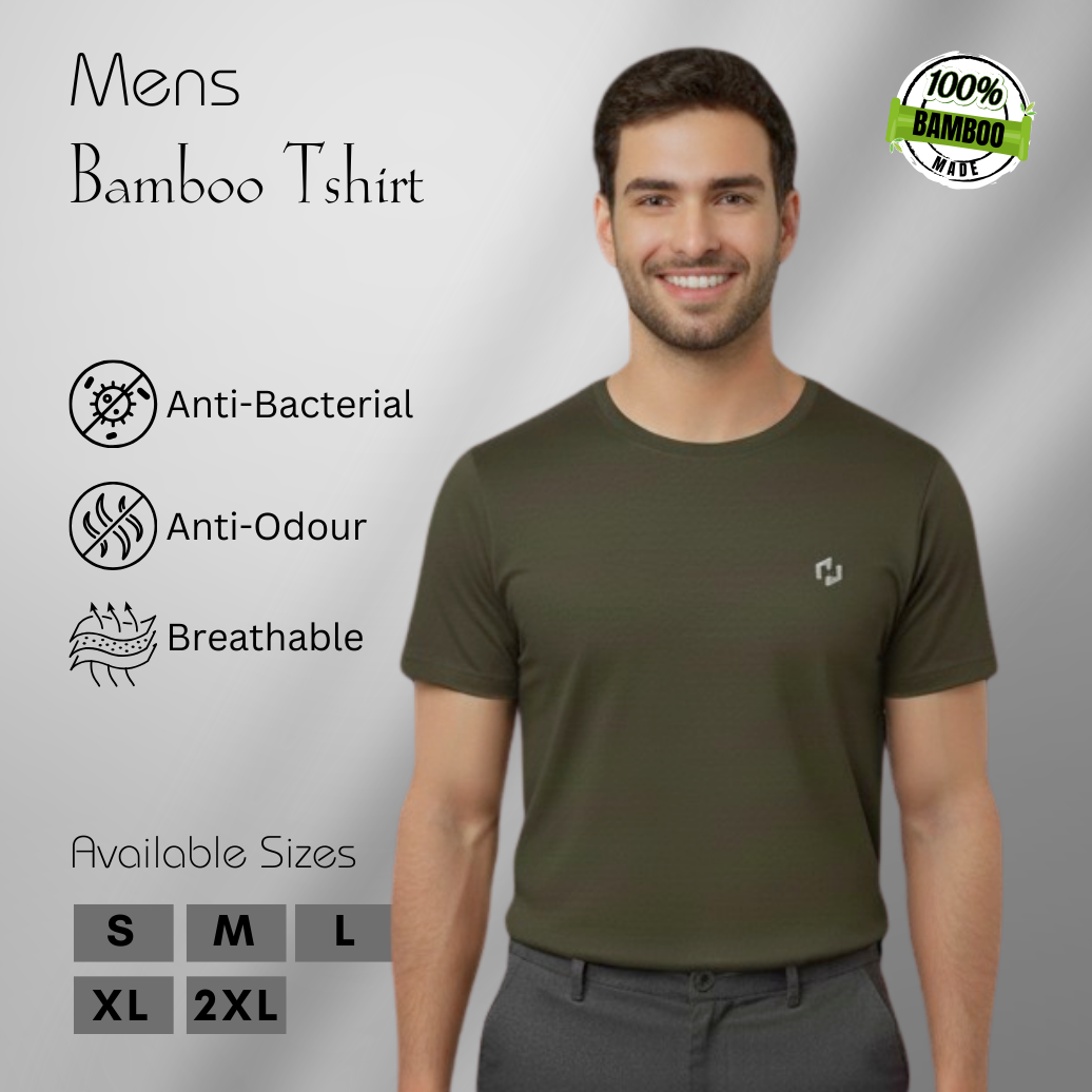 Hakan Bamboo Men’s Green Round Neck T-Shirt | Breathable & Sustainable Fabric