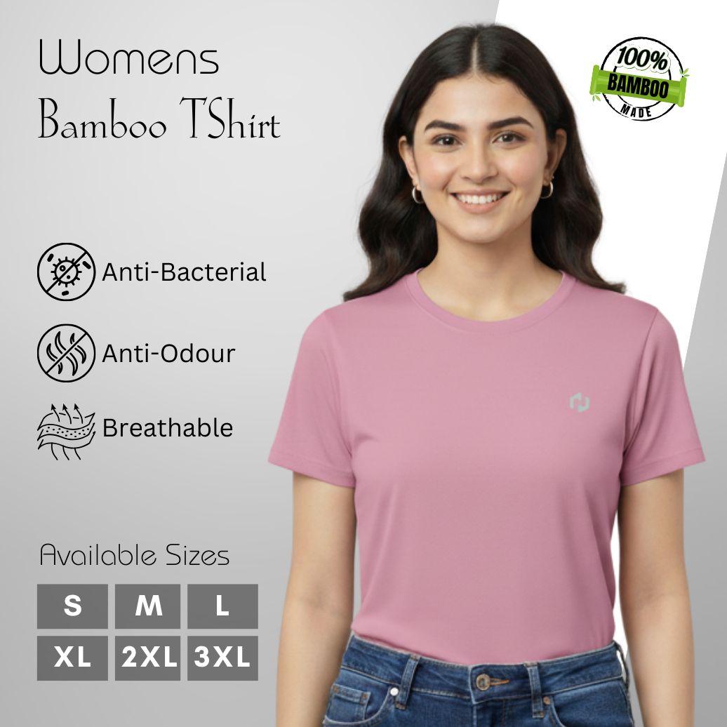 Hakan Bamboo Women’s Pink Round Neck T-Shirt | Ultra-Soft & Eco-Friendly Tee