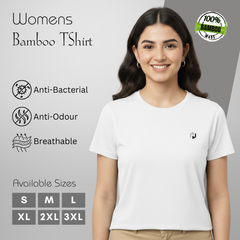 Hakan Bamboo Women’s White Round Neck T-Shirt | Soft, Organic & Breathable